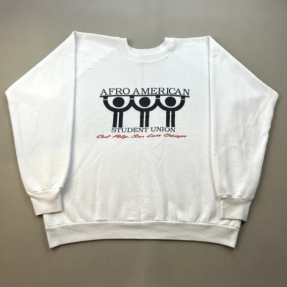 Vintage Cal Poly SLO Sweatshirt Adult Large White San Luis Obispo Afro American - Picture 1 of 7